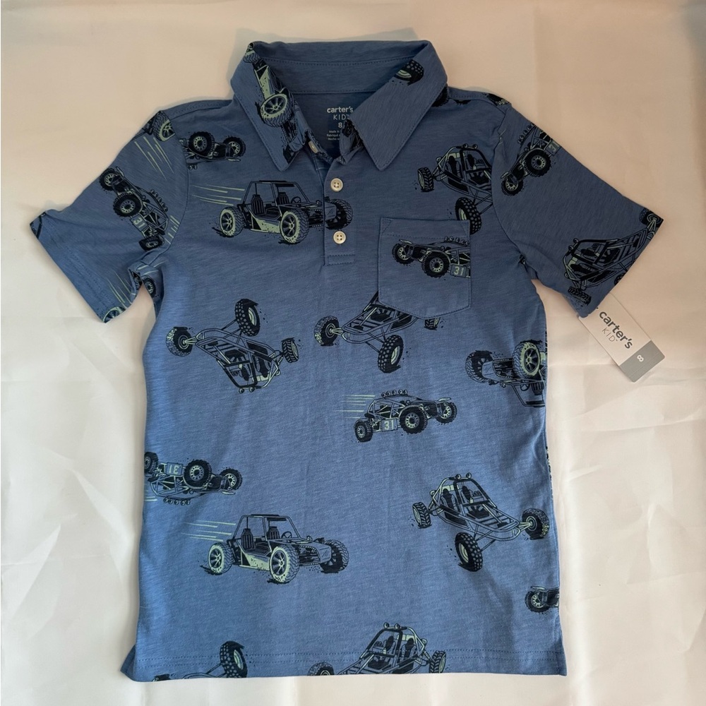 NWT, CARTER’S Blue Polo Shirt with Print Size 8 - Picture 2 of 12